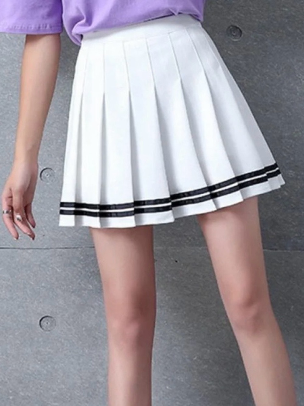 Forever 21 White Pleated Tennis Skirt Black Trim Preppy Mini S
